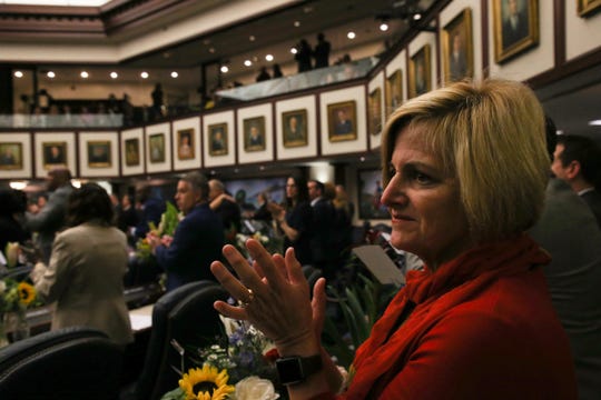 Rep. Loranne Ausley claps during the opening day of session for the Florida Legislature Tuesday, March 5, 2019. 