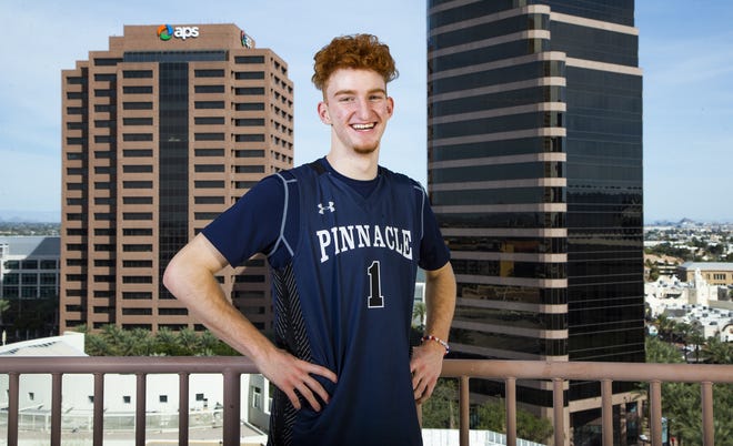Nico Mannion of Phoenix Pinnacle poses at the Republic Media Building in Phoenix, Monday, March 4, 2019.