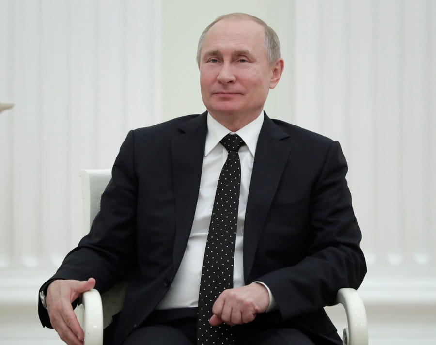 Russian President Vladimir Putin attends a meeting with Anatoly Bibilov (not pictured), the leader of Georgia's breakaway region of South Ossetia, in the Kremlin in Moscow, Russia, 06 March 2019.