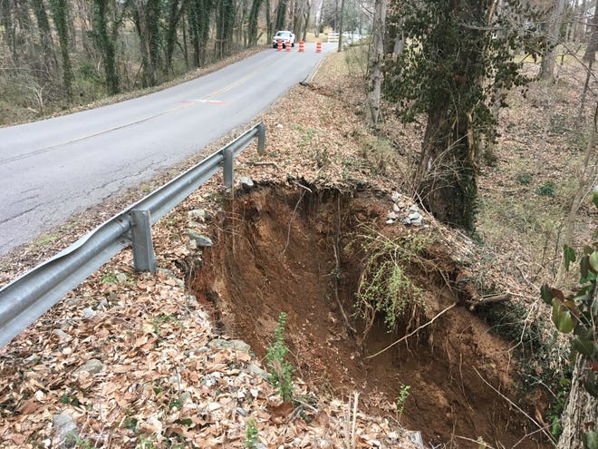 Canterbury Road on Thursday, March 7, 2019, after a pipe under the road collapsed.