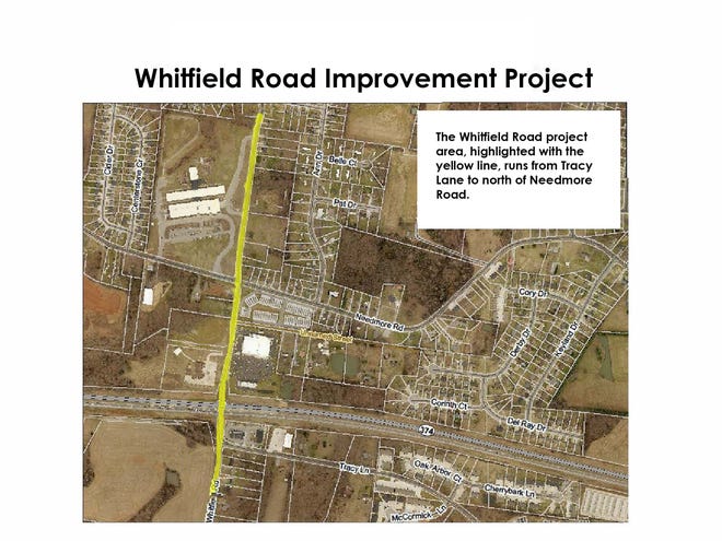 The area of Whitfield Road planned for widening, as of March 8, 2019.