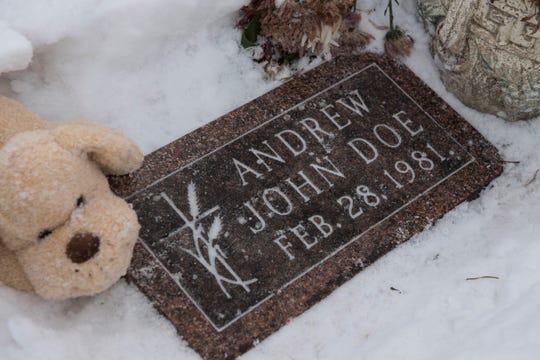 The baby grave Andrew John Doe, a baby found dead in a ditch in 1981, is shown. Police arrested Theresa Rose Bentaas decades later, on Friday, March 8, 2019, after determining by DNA that she was the mother.

