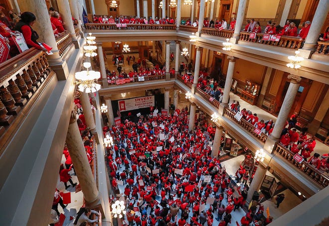 Thousands turned out for the Indiana Red for Ed Rally at the Indiana Statehouse on Saturday, Mar 9, 2019. Teachers, educators and supporters were on hand to support public education and demand lawmakers provide more resources for our kids and increased pay for teachers. 