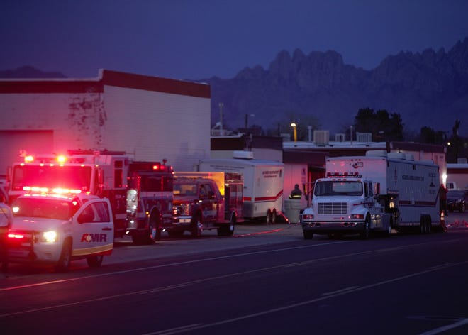 Authorities respond the evening of Saturday, March 9, 2019 to a reported explosion at a warehouse at 1760 W. Hadley Ave. in Las Cruces.