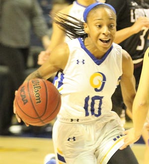 Angelo State University's Marquita Daniels dribbles during a women's basketball game in the 2018-19 season.