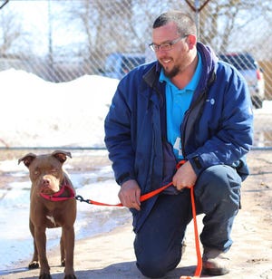 Blue, a pit bull mix, was adopted by a Michigan man on March 12, 2019 from the Humane Society of Midland County. Blue was found in Michigan, and a microchip linked her to a woman in Florida who said she no longer wanted her.