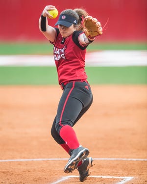 UL pitcher Summer Ellyson throws 16 strike outs against the Baylor Bears on Monday night at Lamson Park.