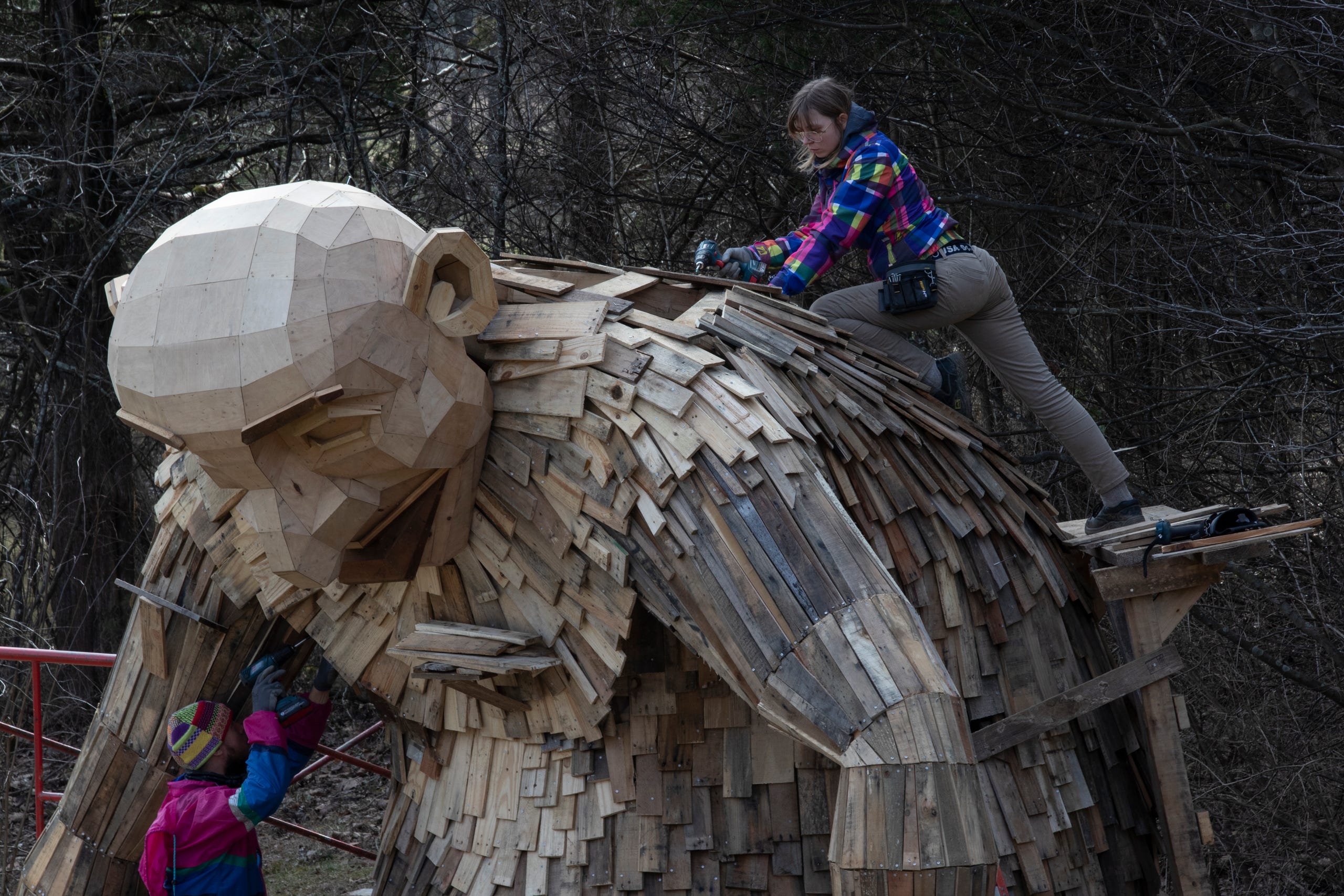 "Little Nis," one of three giant trolls is seen being constructed at Bernheim Forest. Feb. 27, 2019
