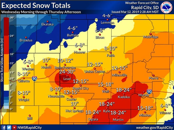 Snow totals could hit two feet in parts of central South Dakota.