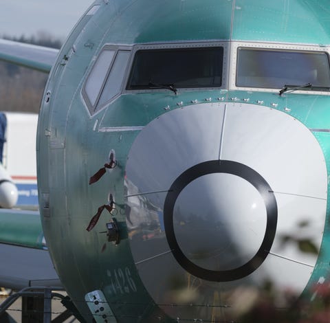 A Boeing 737 MAX 8 is pictured outside the...