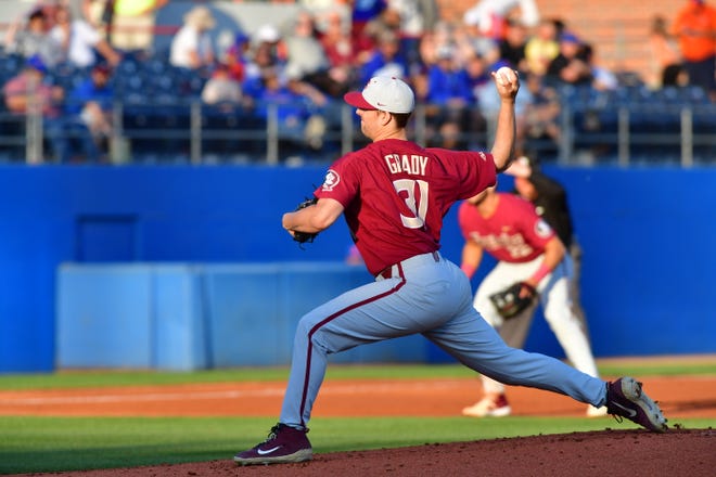 Florida State starter Conor Grady threw three scoreless innings while striking out three batters against Florida at McKethan Stadium on Tuesday night.