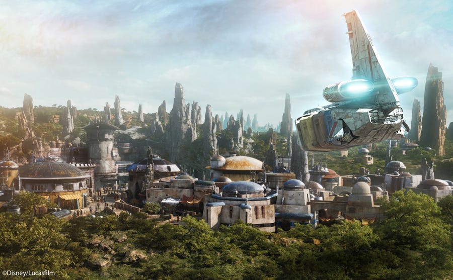 At 14 acres, Star Wars: Galaxy's Edge is Disney's largest single-themed land expansion ever. Guests live out their Star Wars adventures in the Black Spire Outpost, a village on the remote planet of Batuu.