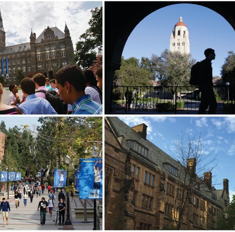 This combination of images shows college...