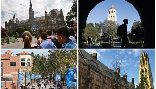 This combination of images shows college...