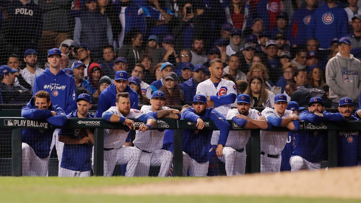 A look at the Cubs dugout during the 2018 National League wild card playoff game.