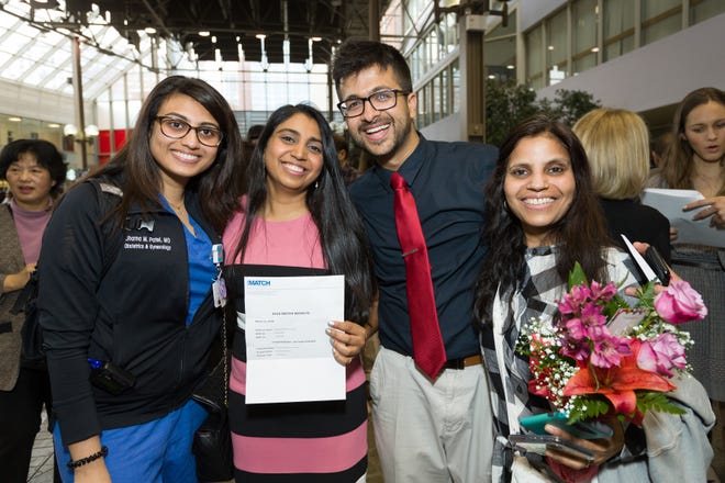 Akanksha Arya celebrates with family and friends after learning she matched Thomas Jefferson University for internal medicine.