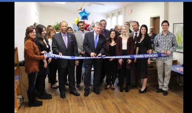 Pictured at the grand opening of preschool Montessori Matters are (left to right) Sally Baker, Demetra Wagner, Councilman Jim Bullard, Mayor Brian C. Wahler, Alyssa Remantas, Amber Reisert, Nick Giannakopoulos, Director Cynthia A. Giannakopoulos and Zack Giannakopoulos.