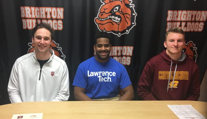 Brighton football players Will Jontz (Indiana), Colby Ford (Lawrence Tech) and Seth Steinacker (CMU) made their college choices.