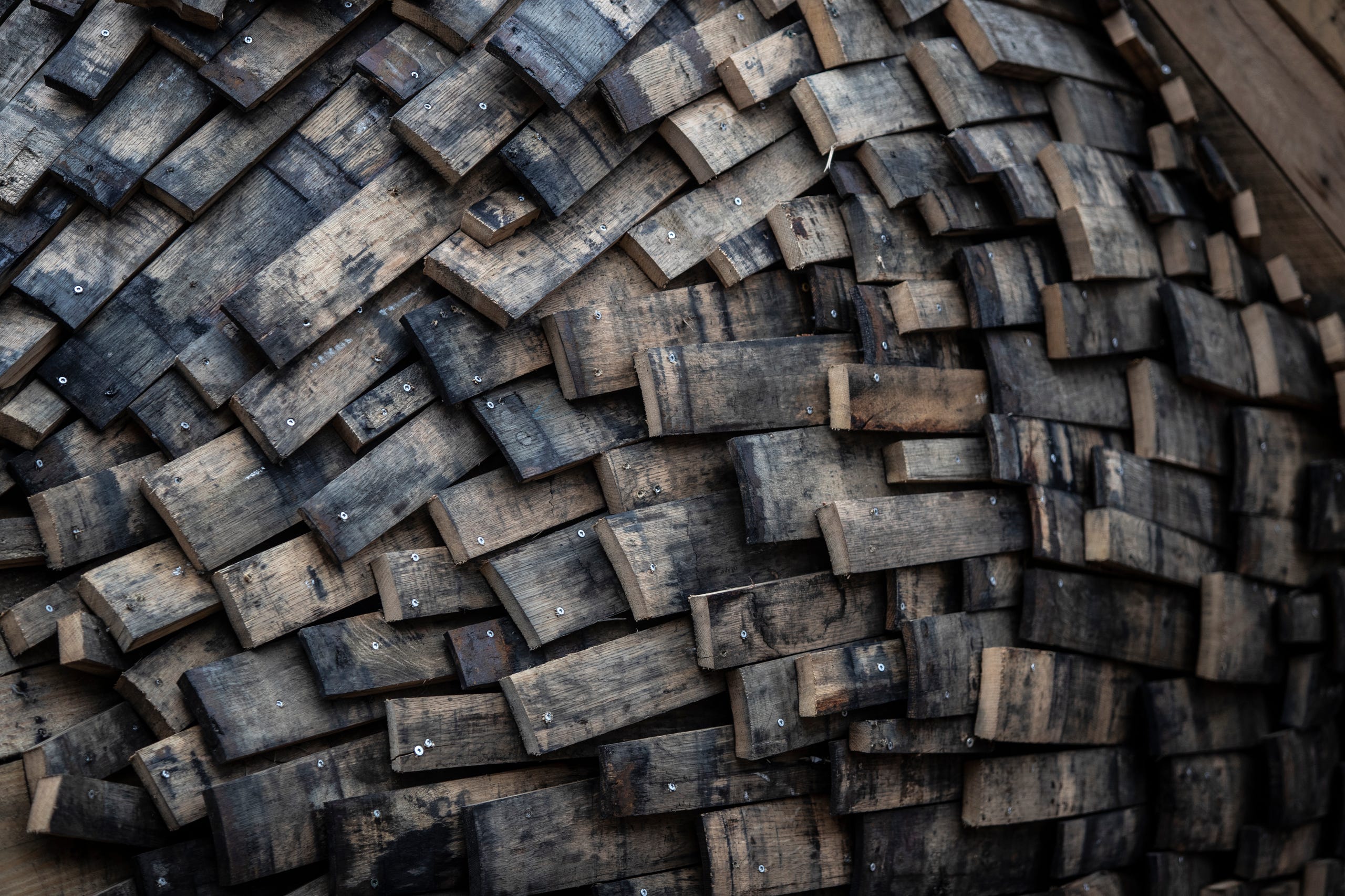 Bourbon barrel staves form the round belly of the pregnant troll, Momma Loumari in Bernheim Forest. March 15, 2019.