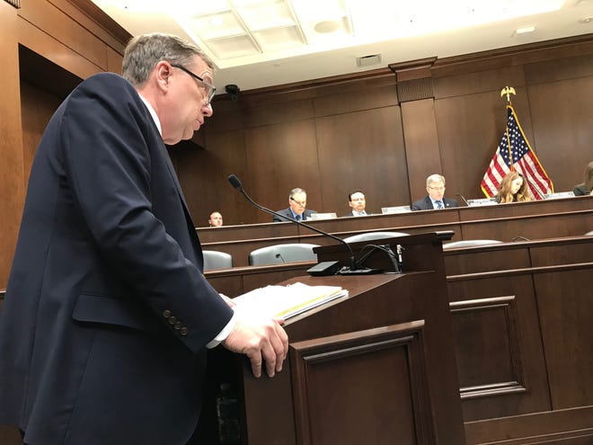 State Rep. Sam Whitson, R-Franklin, addresses the House TennCare subcommittee as he discusses a bill he sponsored that would provide a Medicaid pathway for children with severe disabilities living at home.