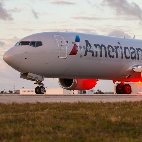 An American Airlines Boeing 737 MAX 8 taxis out...