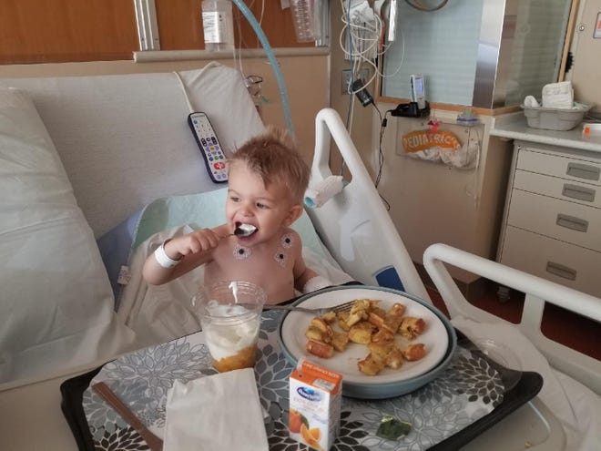 Nash Goddard, 2, had to have popcorn pieces removed from his chest after a choking incident.