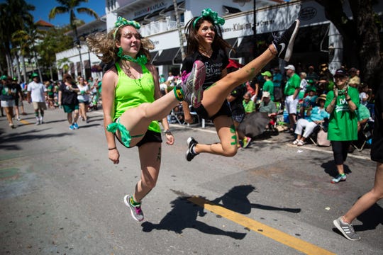 Dancers from Flanagan O'Hare School of Irish Dance perform during the Naples St. Patrick's Day Parade downtown on Saturday, March 16, 2019. 