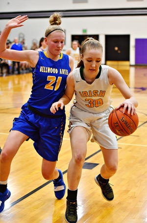 Alli Campbell is shown here at left in a file photo while playing against York Catholic. The Bellwood-Antis standout is the state 2-A Player of the Year for a third straight season.