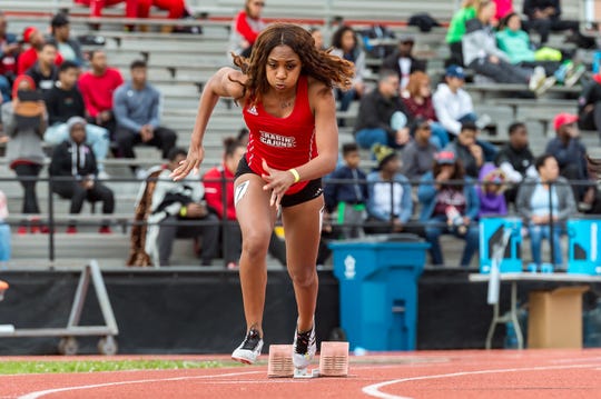 Amber Campbell runs the womens 400m as the Louisiana Ragin Cajuns  host the Louisiana Classics track meet. Saturday, March 16, 2019.