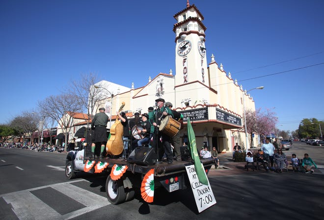 The band Heinrich Patriots performs at the 2019 St. Patrick's Day Parade March 16, 2019, in Visalia, Calif.
