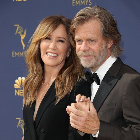 Sep 17, 2018; Los Angeles, CA, USA; From left, Felicity Huffman and William H. Macy arrive for the 70th Emmy Awards at the Microsoft Theater. Mandatory Credit: Dan MacMedan-USA TODAY (Via OlyDrop)