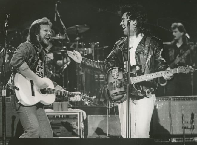 Travis Tritt and Marty Stuart on the Grand Ole Opry, 1991.