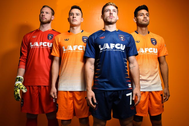 Lansing Ignite unveiled its jerseys for the 2019 season at The View at Cooley Law School Stadium on Monday. The orange jerseys are the home kits, blue for away matches and the red is the goalkeeper jersey.