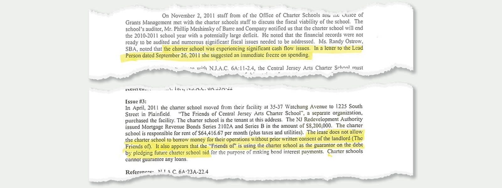 Portions of a letter from Christopher D. Serf, acting commissioner of the Department of Education, notifying the school that it had been placed on probation.