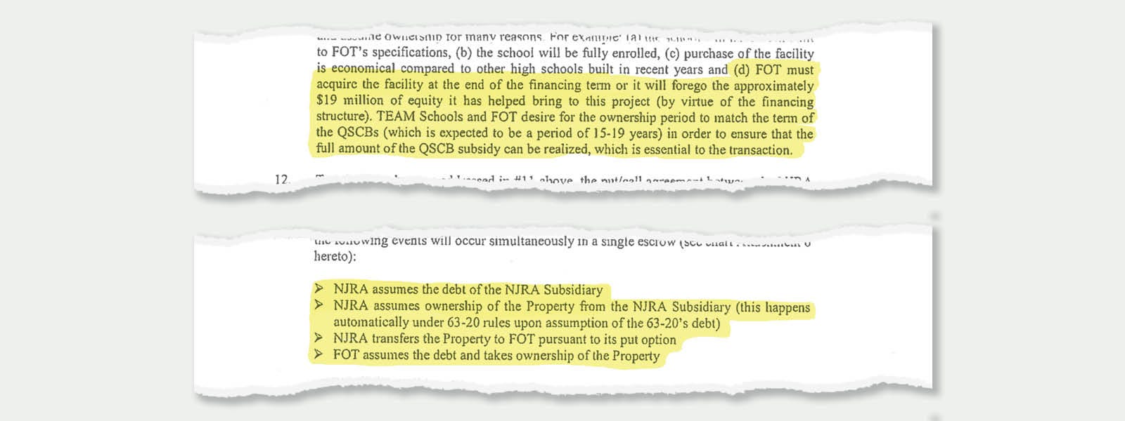 Excerpts from a 2010 letter from then-TEAM Academy CEO Ryan Hill to state officials. It details how the state will hand off a building to the private  Friends of TEAM in 2027 to meet a tax rule. The Friends plan to "assume the debt" on the building -- erasing a debt that a related company had owed to the Friends.