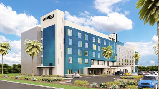 Artist rendering of the 152-room Courtyard by Marriott hotel that Delaware North Parks and Resorts plans to build near the former U.S. Astronaut Hall of Fame building in south Titusville.