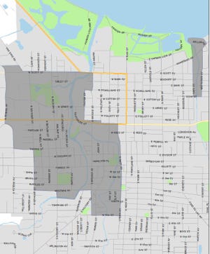 The area shaded in dark gray will have bulky waste curbside pickup through March 29.
