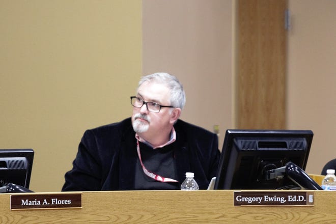 Las Cruces Public Schools Superintendent Greg Ewing at a school board meeting on March 19, 2019.