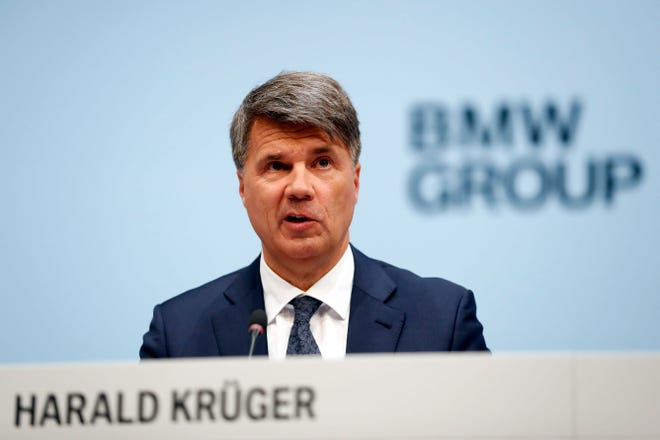 CEO of the German car manufacturer BMW, Harald Krueger, attends the earnings press conference in Munich, Germany, Wednesday, March 20, 2019. (AP Photo/Matthias Schrader)