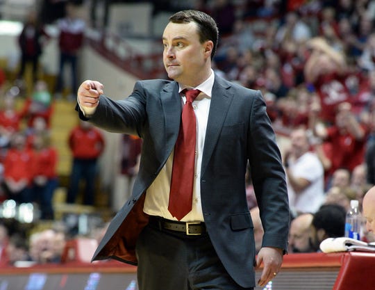 Indiana basketball coach Archie Miller speaking at Harrison on Aug. 27