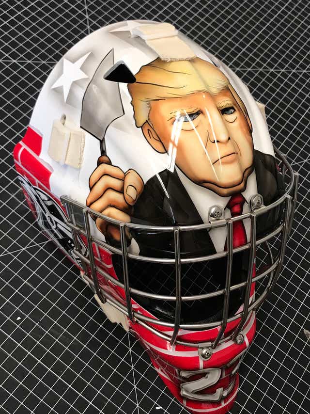 Youth Ice Hockey Player Uses Donald Trump S Image On Goalie Mask