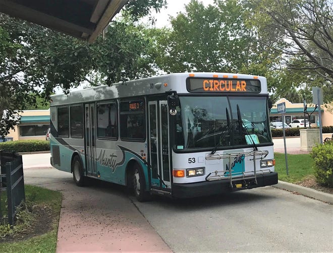 A MARTY bus pulls up to a stop at Kiwanis Park in Stuart, March 20.
