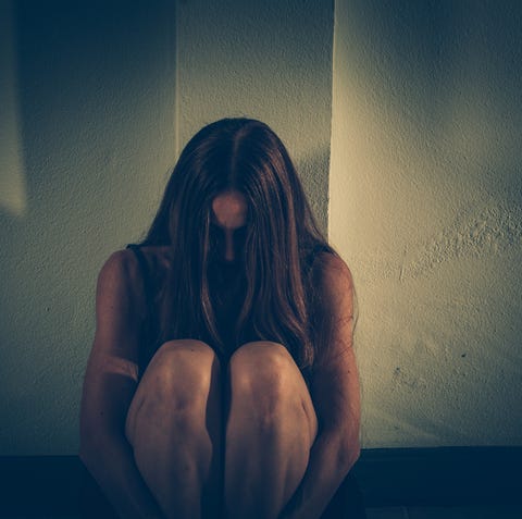 Woman victim. harassment, depression, drug addicti