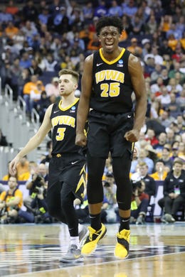 Iowa Hawkeyes forward Tyler Cook (25) reacts to ally in the second half against the Tennessee Volunteers in the second round of the 2019 NCAA Tournament at Nationwide Arena.