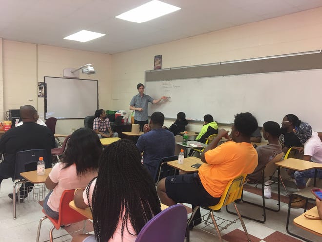 Fannie Lou Hamer’s America Director Joy Davenport and FSU's College of Communication & Information work with students in the filmmakers' workshop, Gentry High School, Indianola, MS.