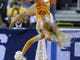 Round of 32: Volunteers cheerleader flips during a routine.