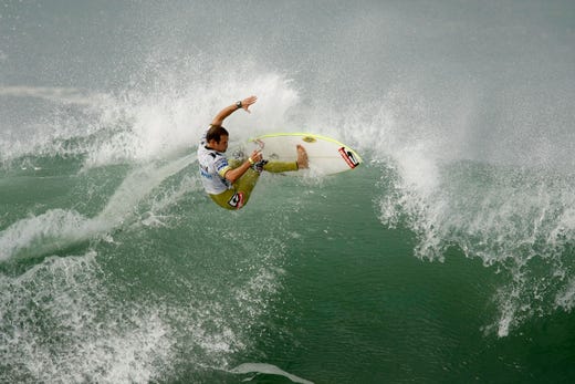2009: C.J. Hobgood competes during the Hurley U.S. Open of Surfing on July 25, 2009 in Huntington Beach, California.