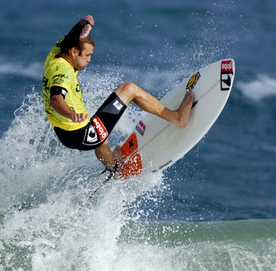 2007: C.J. Hobgood of Satellite Beach , goes airborne on a nice wave during Thursdays final heat in the O'Neill Sebastian Inlet Pro presented by Ron Jon held at the Sebastian Inlet C.J. won the contest.