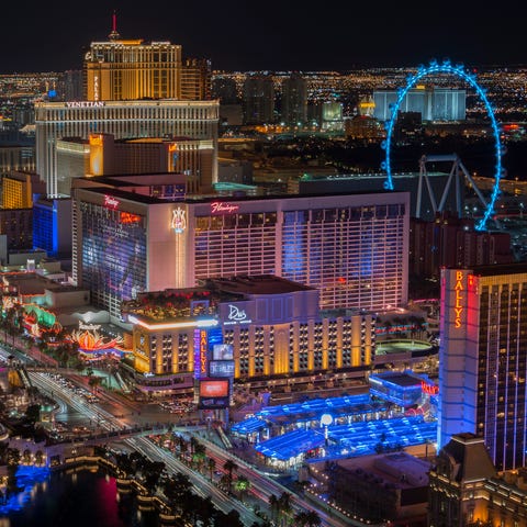 A picture of the Las Vegas strip at night taken fr