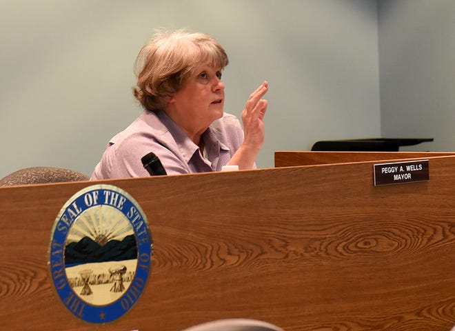 Buckeye Lake Mayor Peggy Wells speaks during a village council meeting in 2019. A civil lawsuit recently filed in Licking County alleges Wells and the village council violated its charter by improperly removing members of its zoning and planning commission.